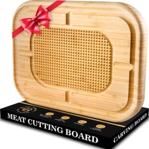 Cutting Board for Meat - Butcher Block with Juice Groove - Large Wooden Kitchen Cutting Board with Pyramid Design to Stabilize Meat, Reversible Serving Tray Chopping Board for Countertop Turkey Board